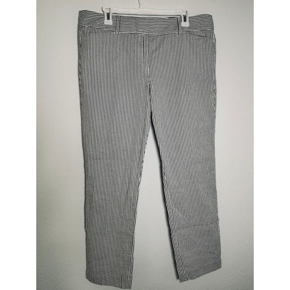 LOFT Outlet Womens Blue White‎ Seersucker Striped Skinny Ankle Pants Size 14